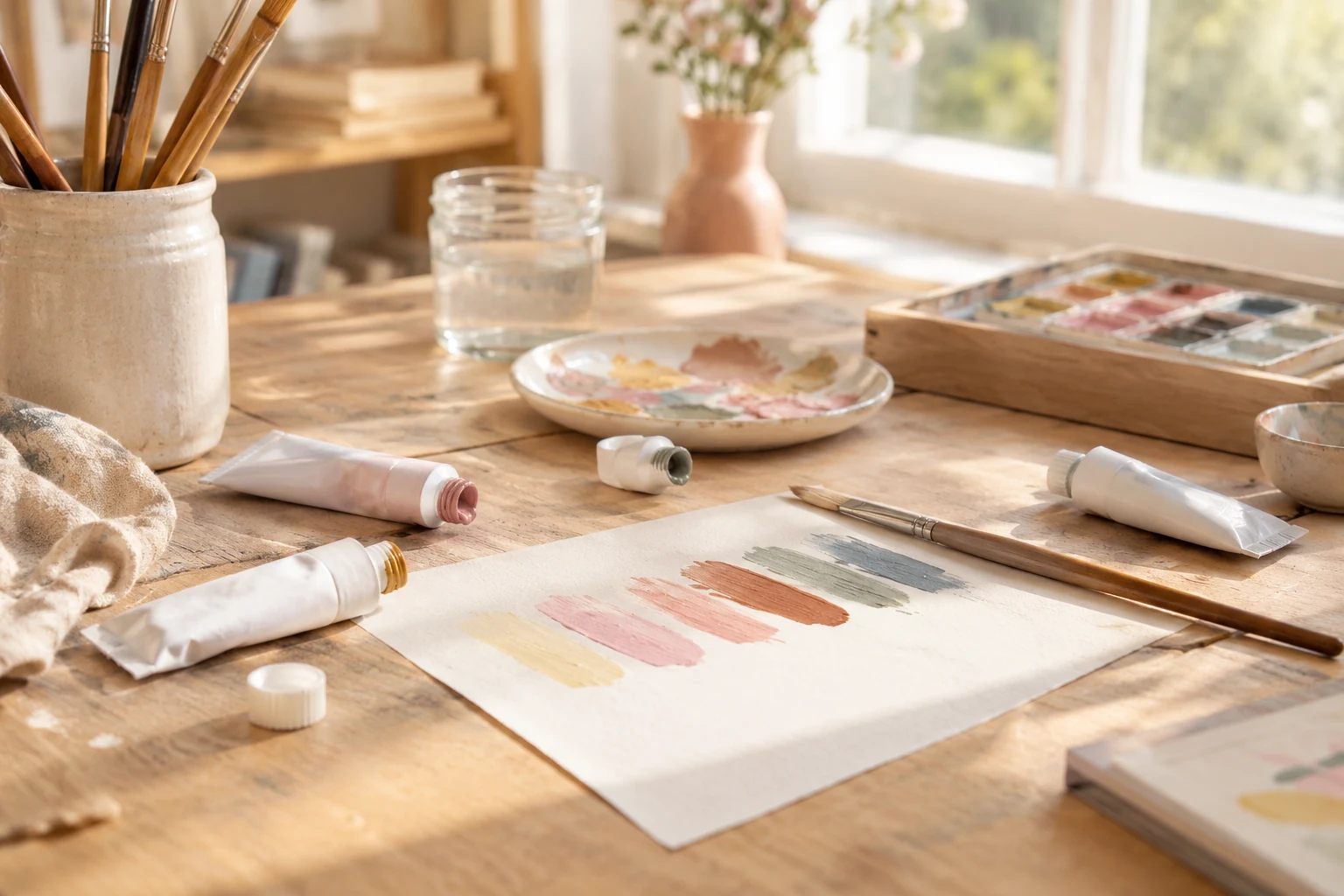 Brushstroke swatches of several colours painted side by side